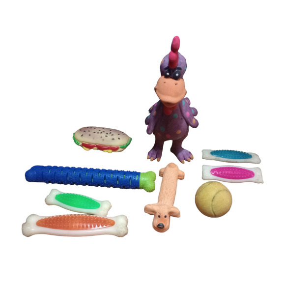 Pet Puppy Adult Dogs Rubber Vinyl Fetch Chew Play Throw Toys Bundle Lot Of 9 - Picture 1 of 2
